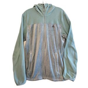 Adidas Women's Zip Up Hooded Fleece Jacket Seafoam Green Full Zip Hoodie L